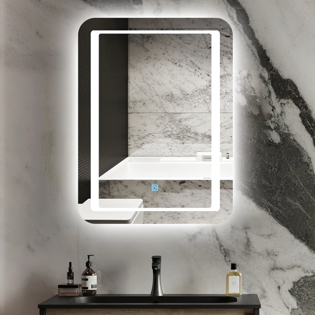 Hot Style Sandblasted Bathroom Mirror Led Espejo Con Luz,bath Smart Led Mirror With Touch Button