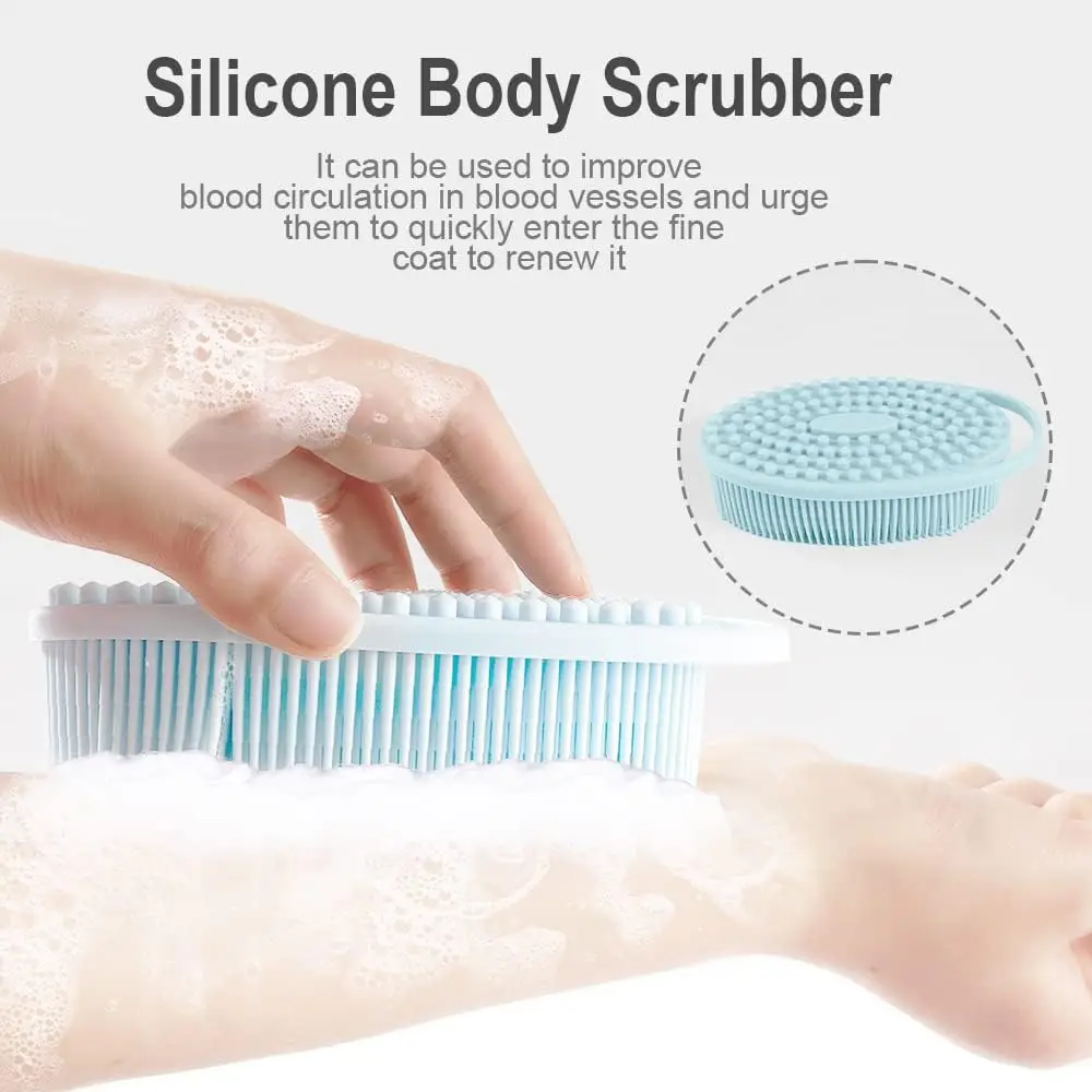 Double Sided Silicone Bath Shower Scrubber Boby Exfoliating Massage Silicone Body Wash Brush With Hook