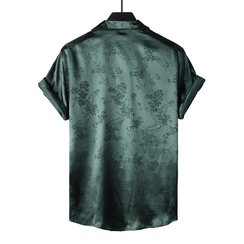 Custom Patterns Casual Turn-down Collar V-neck Flowery Embroidery 100% Satin Silk Shirt For Men