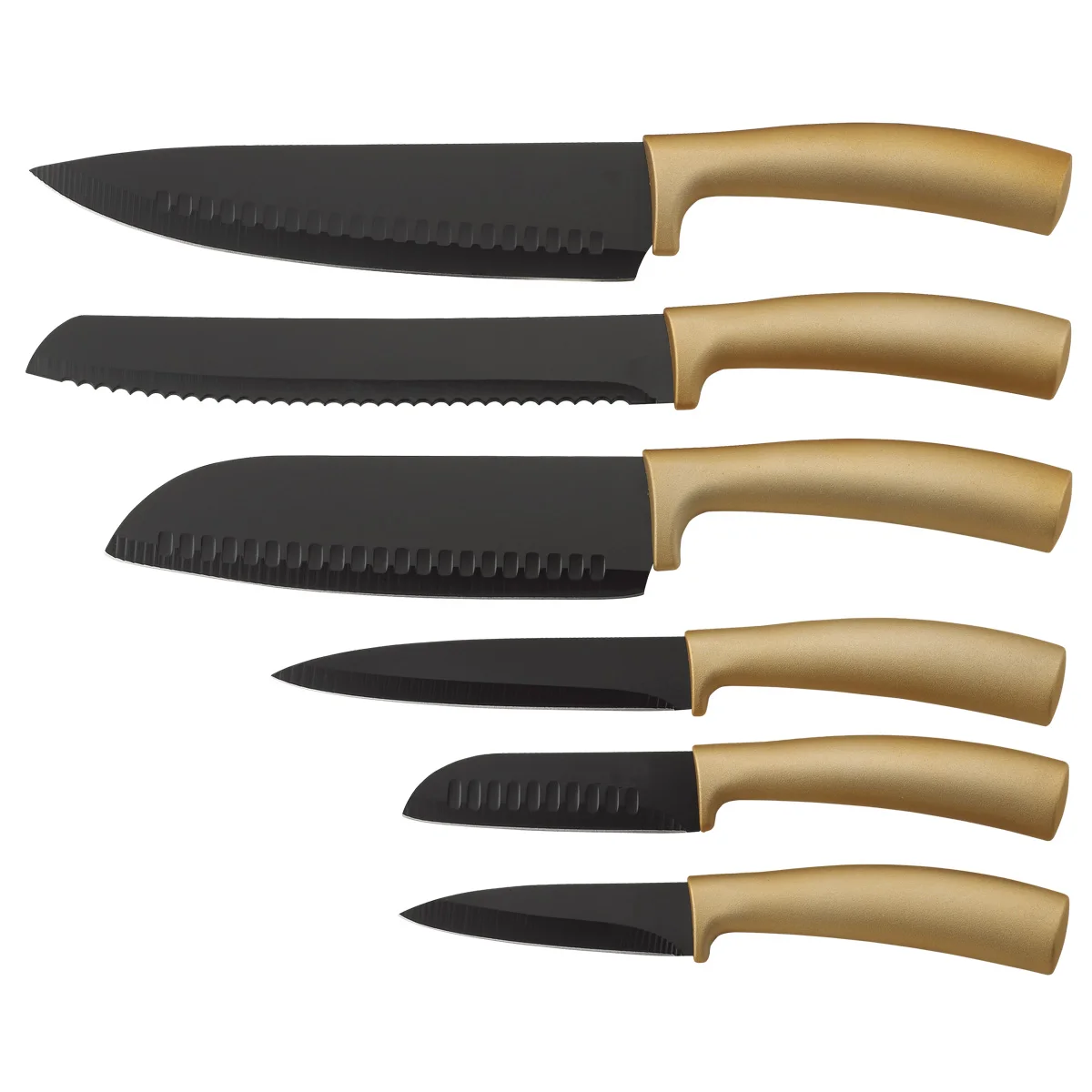 
Professional Black And Wood-like TPR Handle Copper Coating Kitchen Knife Set 