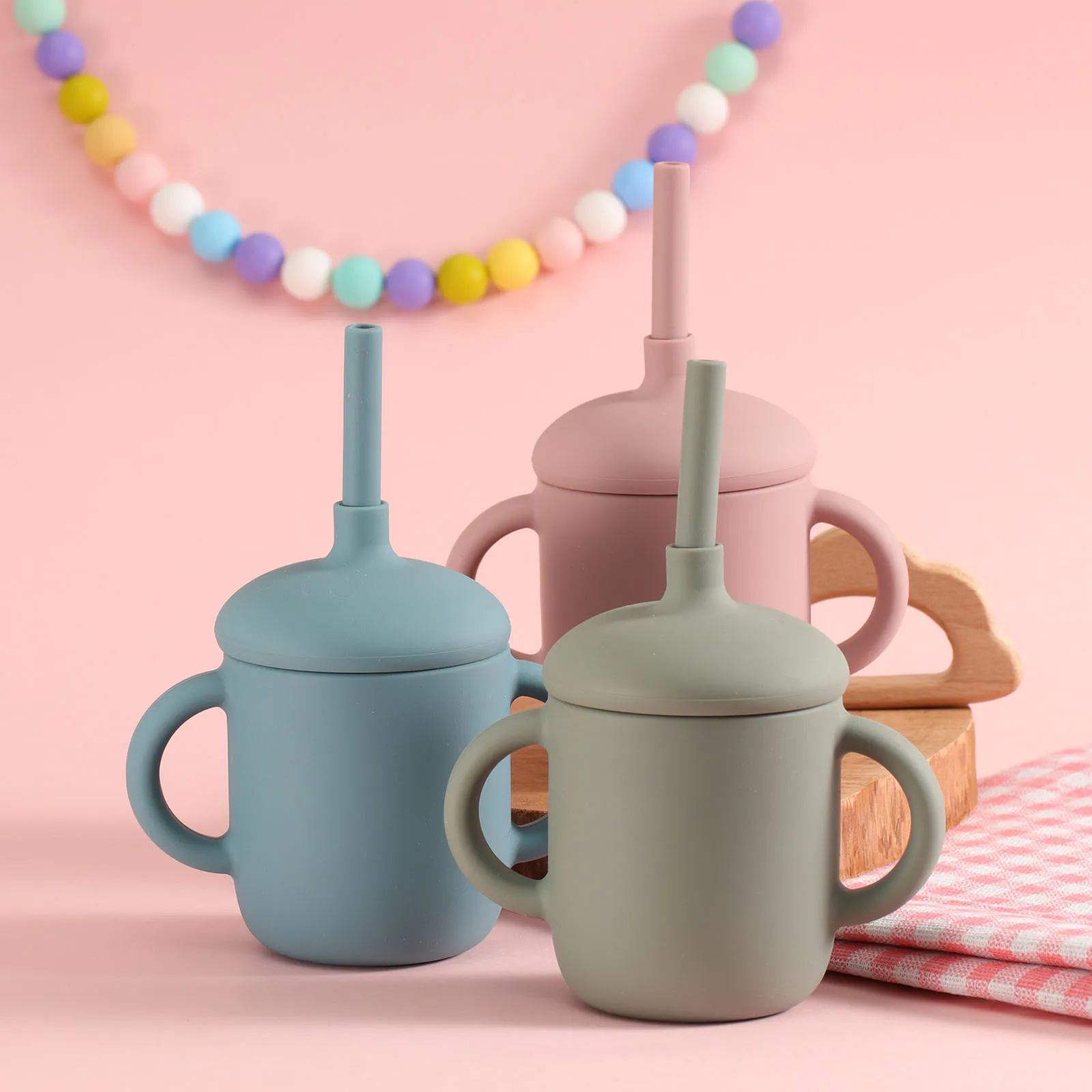 Food Grade BPA Free Newborn silicone Baby Sippy Cup no Spill with Straw Handle spill-free Durable customizable Feeding infants