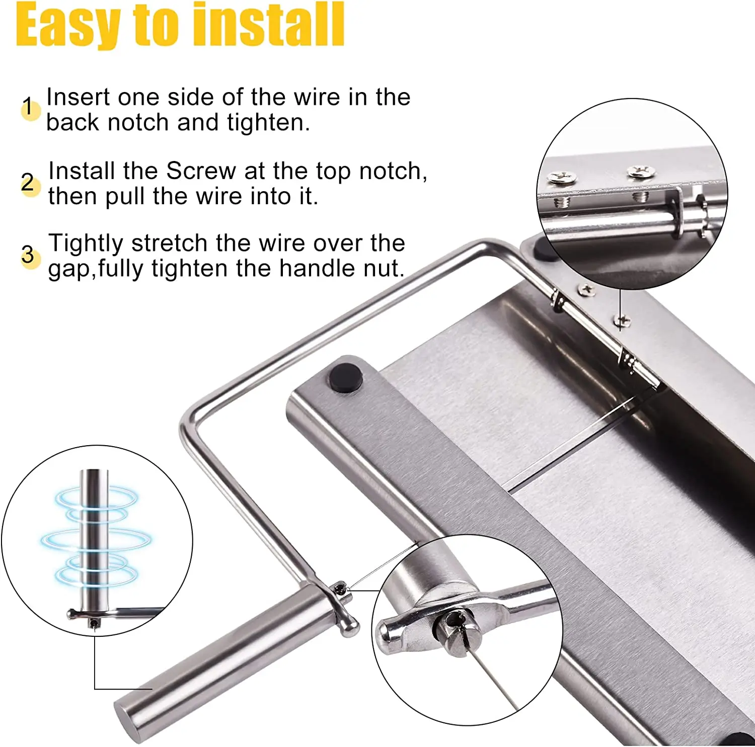 Stainless Steel Cheese Slicer Cutting Board with 5 Replacement Wires Cheese Cutter for Block Cheese