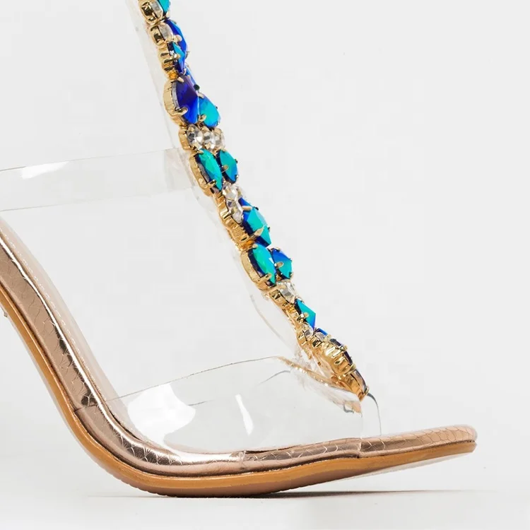 Customize Clear PVC Crystal Heels Women Sandals Shoes
