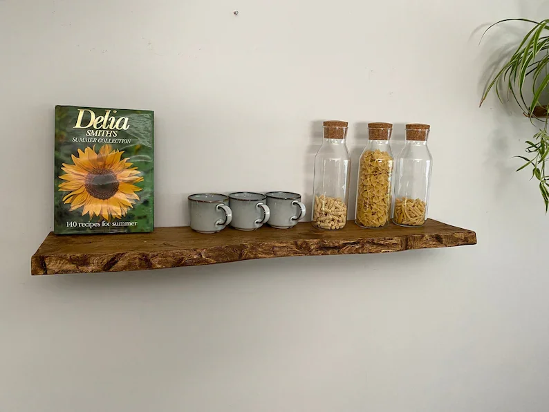 JUNJI Rustic Live Edge Solid Wood Chunky Scaffold Floating Hidden Bracket Shelves