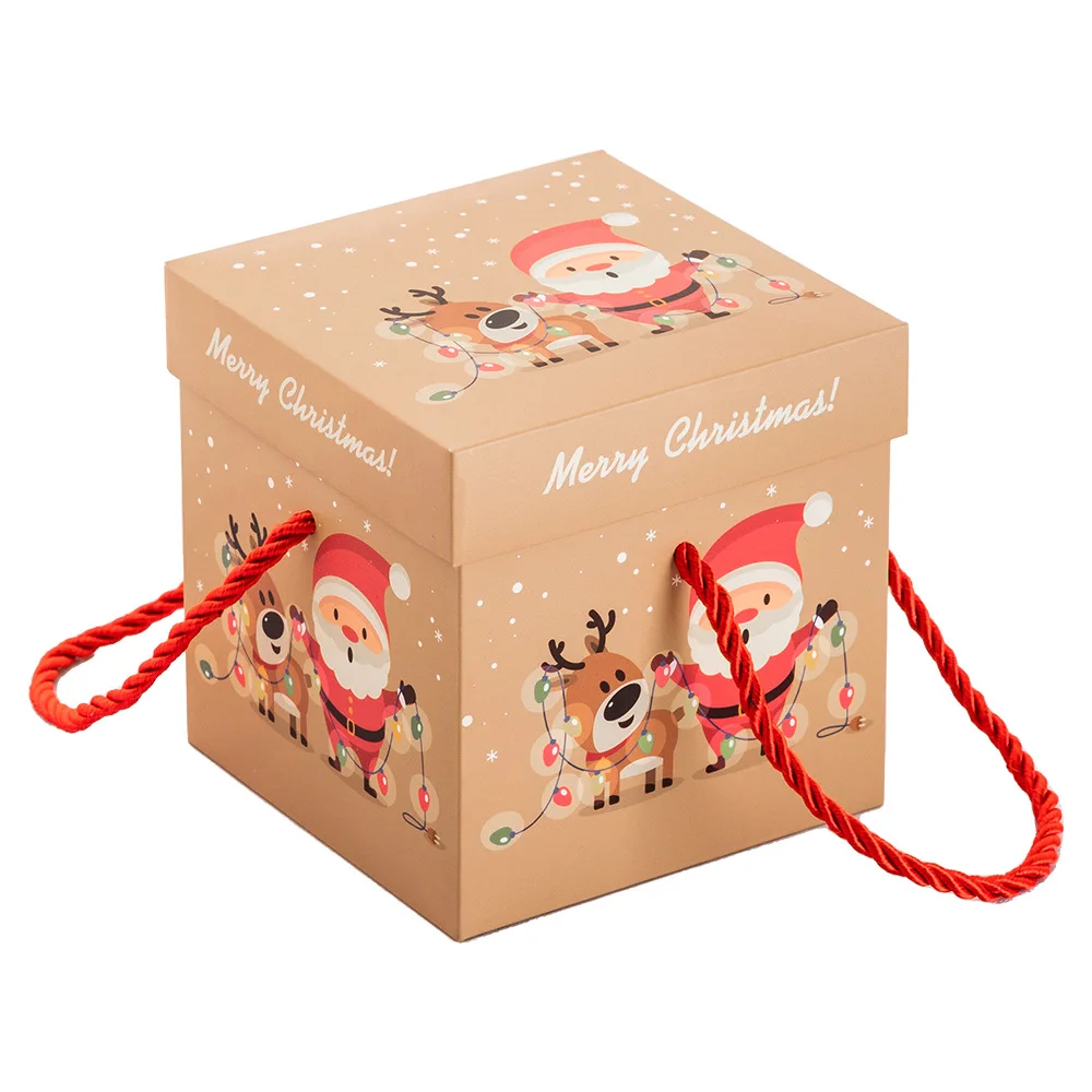 Luxury Fancy Santa Printed Paper Box With Handle For Christmas Gift Packaging Christmas Gift Box