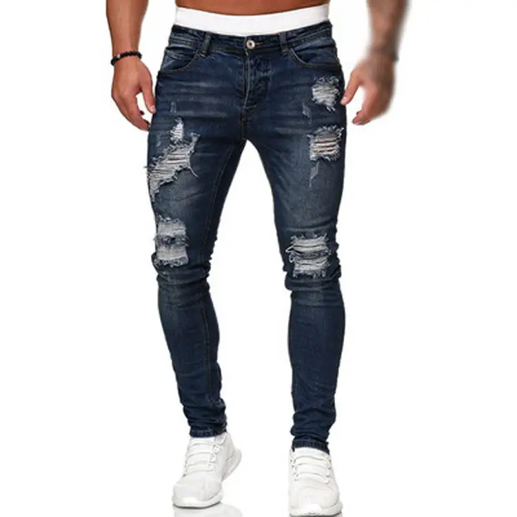 custom wholesale made high quality blue trouser jeans jeans men slim men s ripped skinny jeans