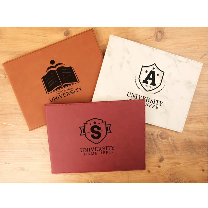 Blue Leather A4 Certificate Custom Design Smooth Imprinted Diploma Certificate Cover School Graduation PU Folder