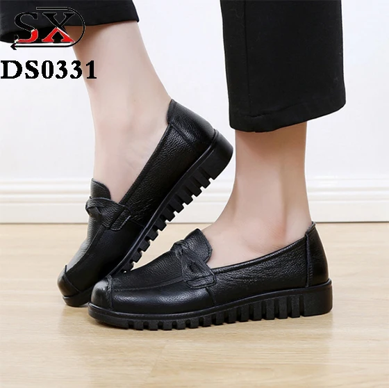 china wholesale cow leather upper genuine leather insole nurse driving shoes ladies women flat shoes