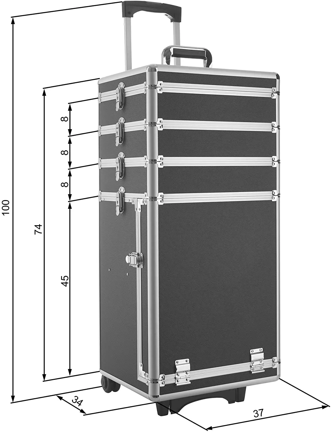 Highlight Black pink red silver Aluminum Rolling 4 in 1 Makeup Case Cosmetic trolley salon  trolley