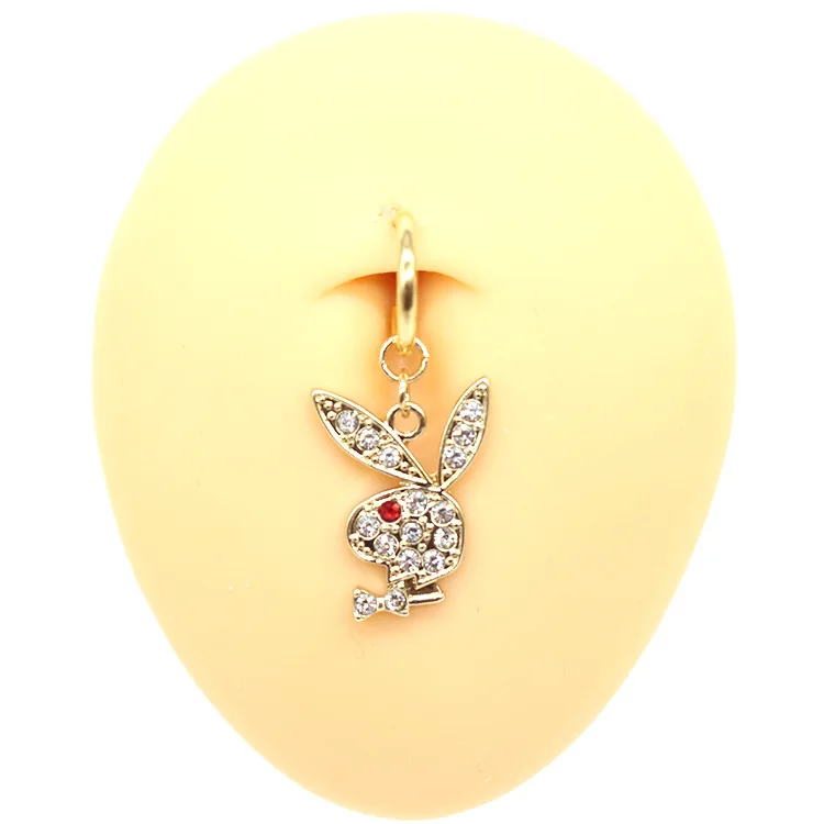 Wholesale red gems golden rabbit f ake clip on navel nail titanium jewelry piercing