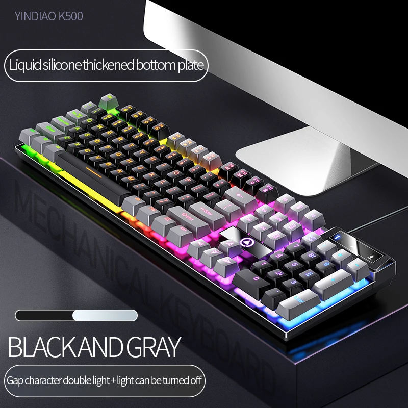 104 Keys Gaming Keyboard USB Wired Gaming Keyboard Mechanical Feel Tri-color Backlight Computer E-sports Peripherals for Desktop
