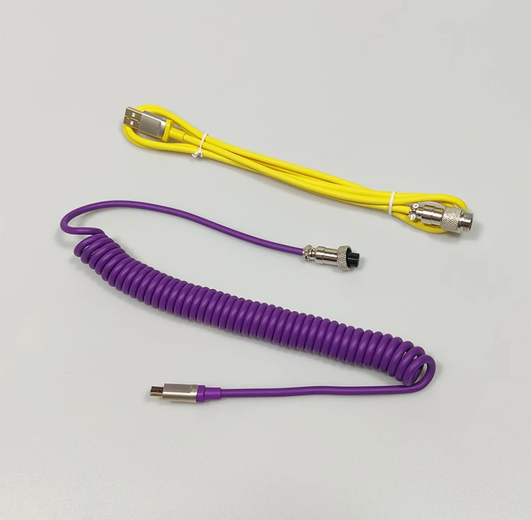 Customized (Purple) Coiled USB Type C Cable for Mechanical Keyboard GX16 mini XLR Connector Spiral Cable Heat-Shrink Tube