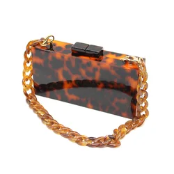High end leopard clutch for women acrylic purse tortoiseshell clutches women party bag luxury square resin dinner evening bags