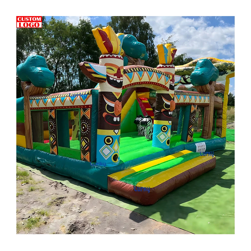 Inflatable Jungle Safari Dino Park Lion King Jumping Castle With Slide Commercial Grade crocodile Combo