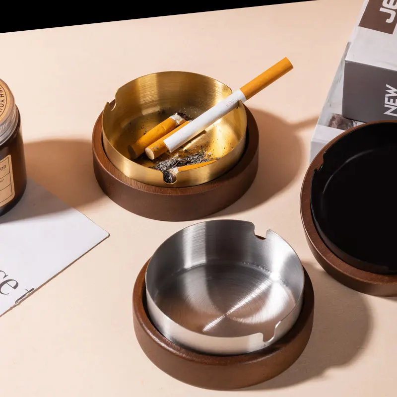 New Wholesale Custom Logo Ashtrays Creative Wooden Ashtray With Lid High-looking Office Household Ashtray