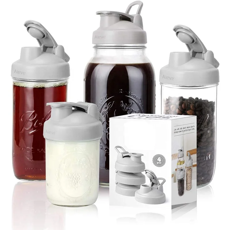 Kitchen Mason Jar Flip Cap Lid with Handle Airtight and Leak-Proof Seal
