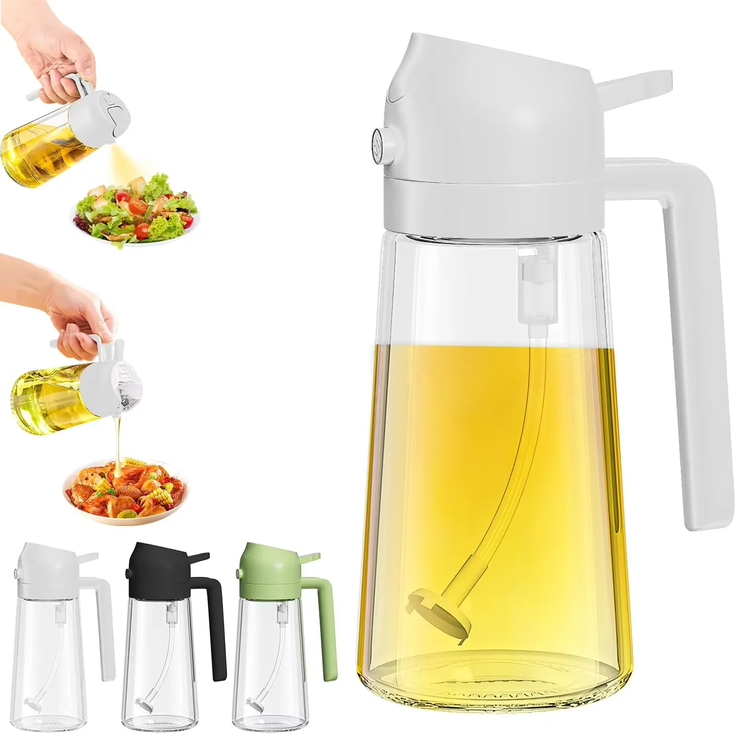 Kitchen 2-in-1 470ml Glass Bottle 16oz Dispenser for Olive Oil Vinegar Baking and Cooking Mist Sprayer for Food and BBQ