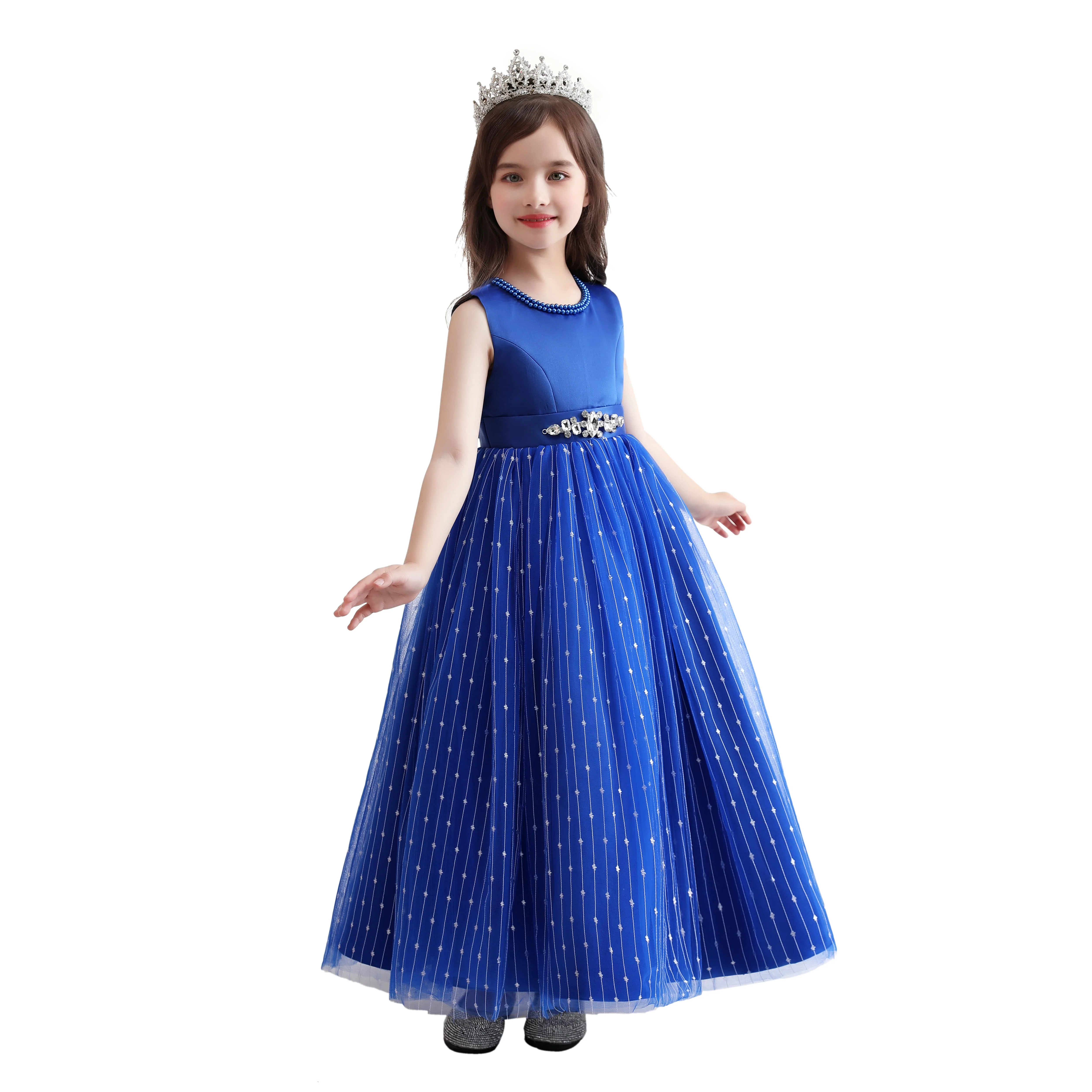 Hot Sale Sleeveless Kid Wedding Floral Layered Chiffon Ribbon Ball Dress Party Evening Dresses For Girls 12 Years