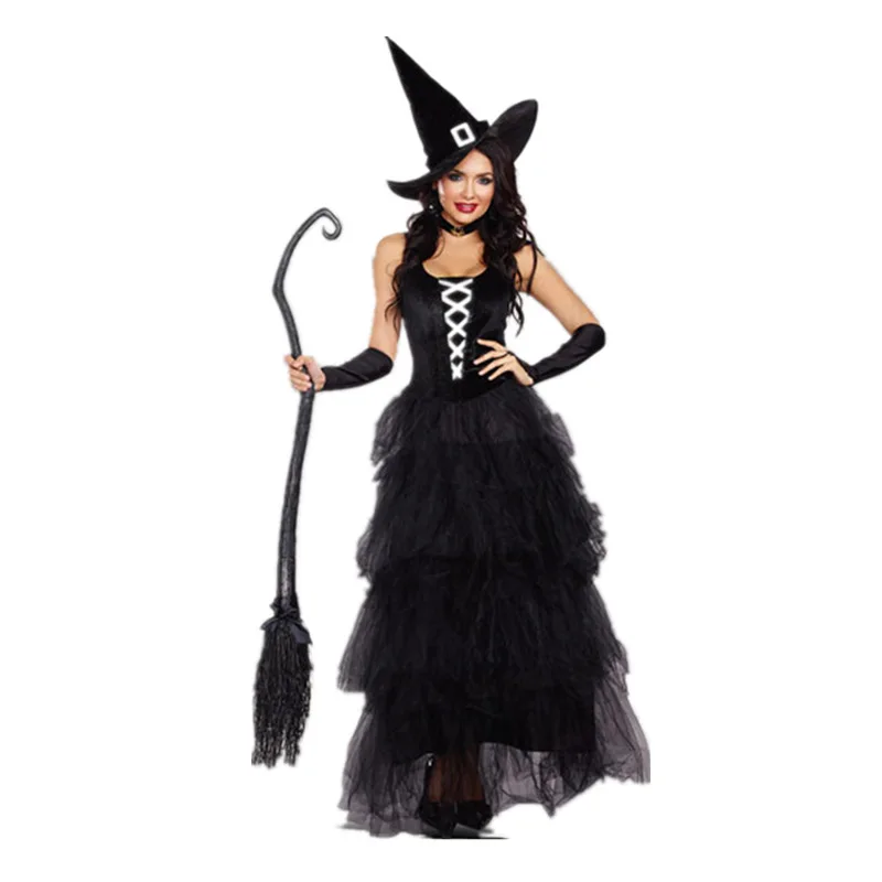 Adults Halloween Costume Cosplay Club Party Witch Outfits Hat Dress Glove Belt Women Halloween Clothes Suit