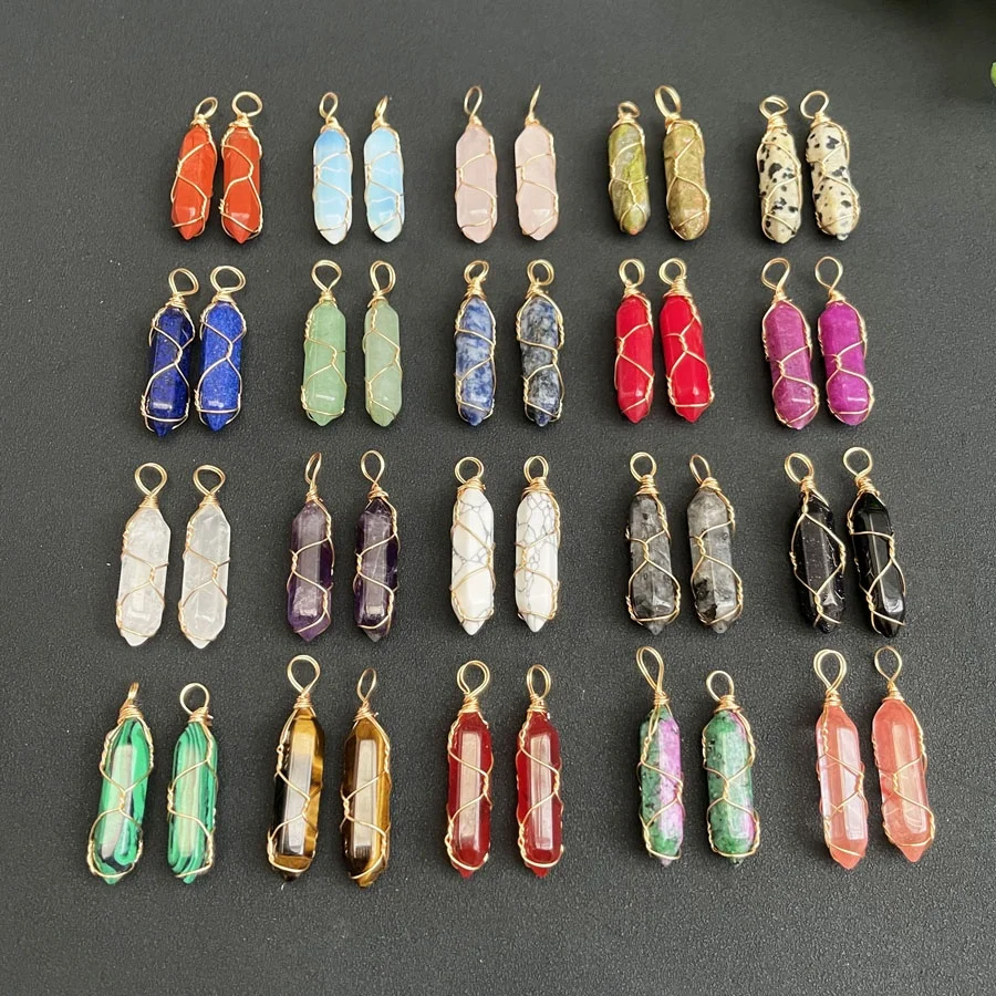 Wholesale Wrapped Hexagonal Prism Stone Pendants Wire Wrap Healing Stones Crystal Point Pendant
