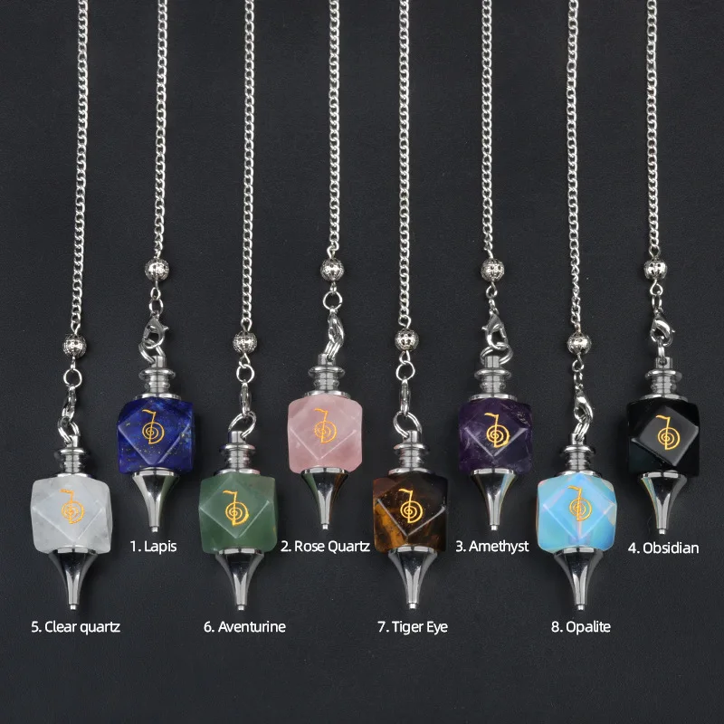 Natural Quartz Energy Stone Faceted Square Gyroscope Pendulum For Meditation Home Decor Crystal Crafts