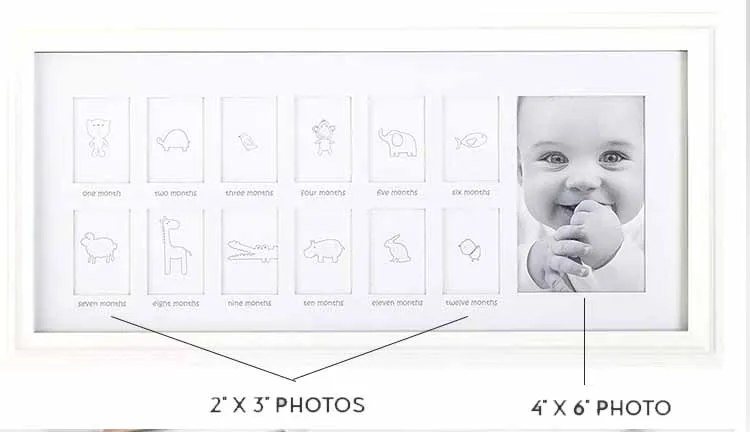 Memory Box Pine Wood 2 Picture 12 Month My First Year Baby Photo Frame