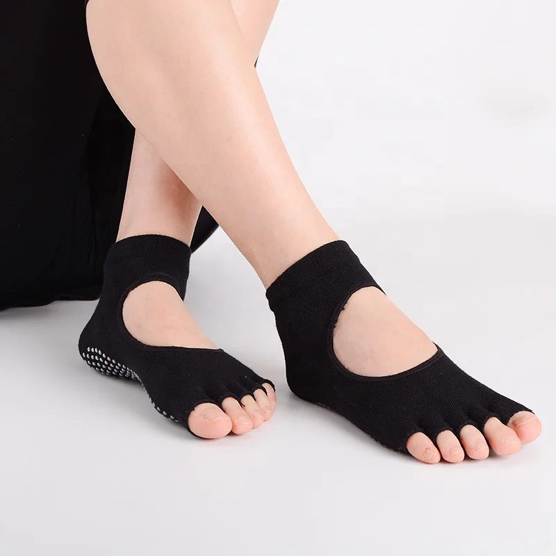 Women cotton sports yoga socks five-finger thin breathable fitness non-slip bare back and toes socks