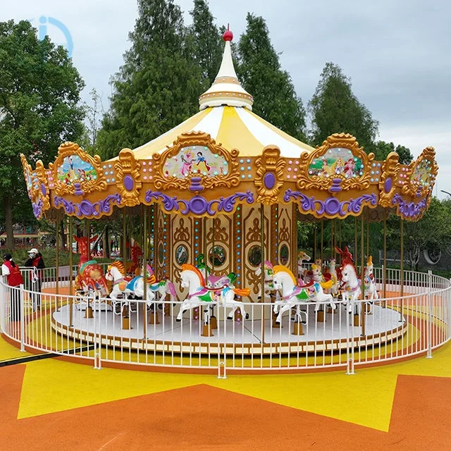 Theme Parks Luxury 24 Seats Carousel Amusement Park Attraction Funfair Rides Merry Go Around Manege Horse Carousel For Sale
