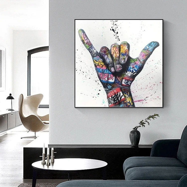 Bedroom Decor Hand Gesture Canvas Print Graffiti Wall Art Love Abstract Romantic Street Pop Art Painting