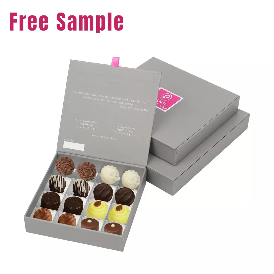 Free Design Custom Printed Flat Magnetic Paper Packaging Gift Truffle Candy Cookie Chocolate Boxes With Dividers