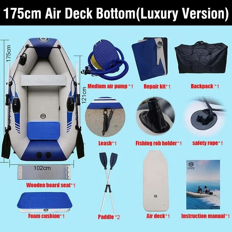 1.75M Rowing Boat with Air Deck Floor Single Inflatable Kayak With Accessories Fishing Boat For Sale
