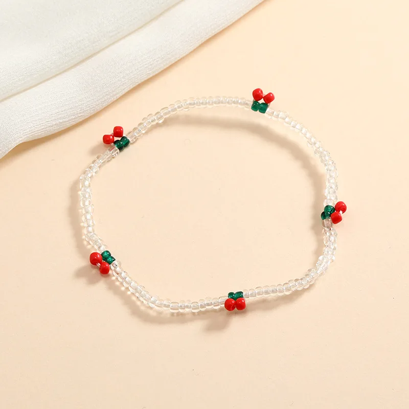 Cute Beaded Bracelet  Mixed Color Beads Flower Elastic Rope Chain Bracelet& Bangle Female Charm Jewelry