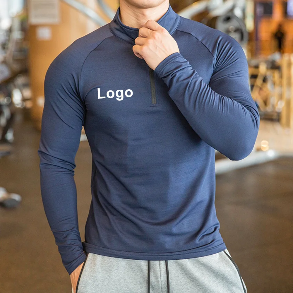 Wholesale customized logo Performance Golf Quick Dry fitness Athletic quarter zip top pullover T-shirt long sleeve for men