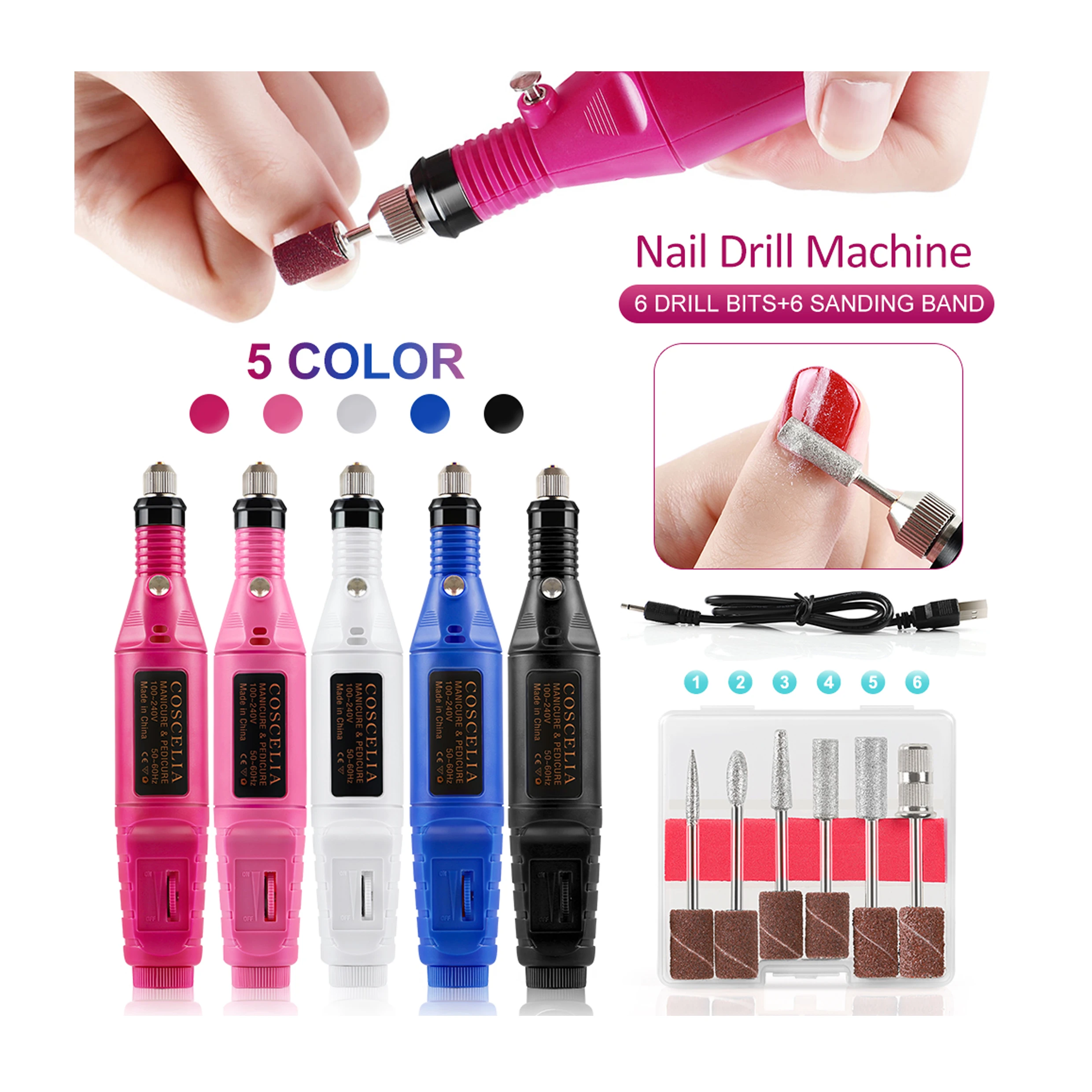 
COSCELIA 15W USB Colors Nail Art Electric Drill Machine Strong for Nail Salon 