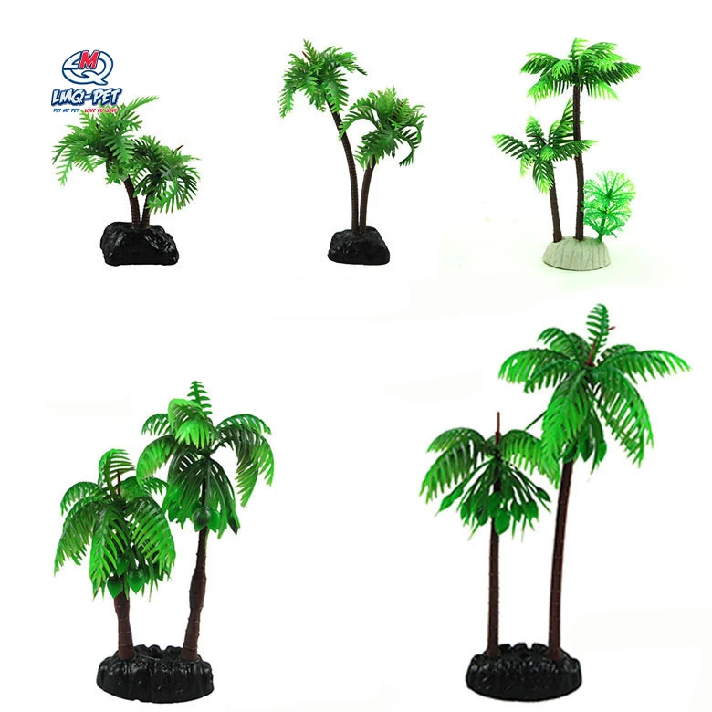 Fish tank plant simulation coconut tree aquarium acuarios plant decoration artificial resin tree ornament