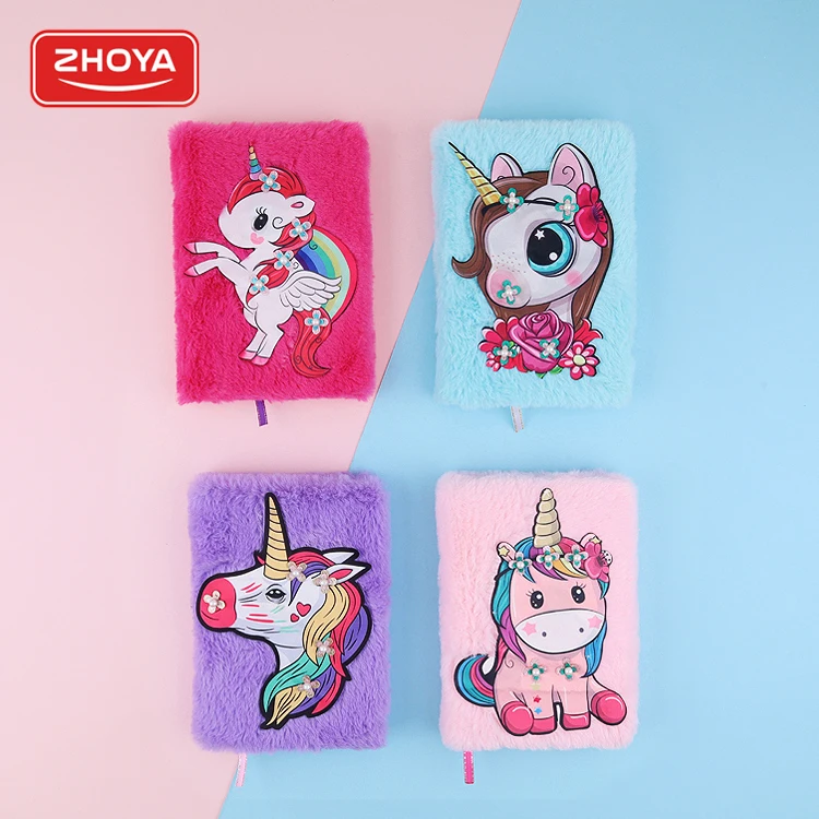Hot selling student diary cartoon notebook kawaii stationery unicorn notebook kids plush notebooks