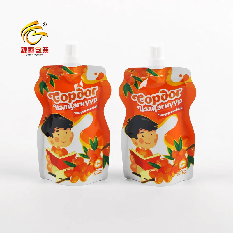 105mlFruit Juice Spout Pouch Plastic Customized Special Shape Laminated Packaging Bag with for Jelly