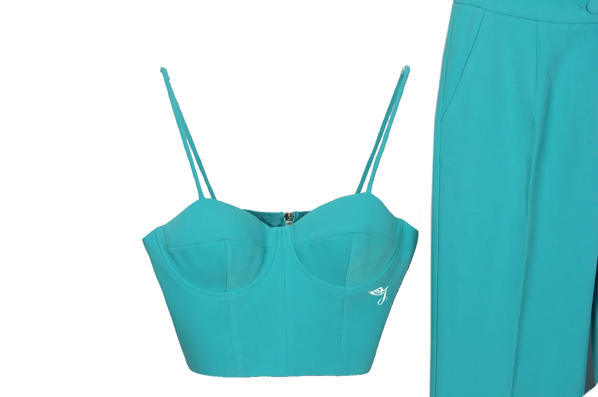 SMO Lake Blue New Trend Clothes Women Luxury Women Suits Ladies blazer Suit Two Pieces