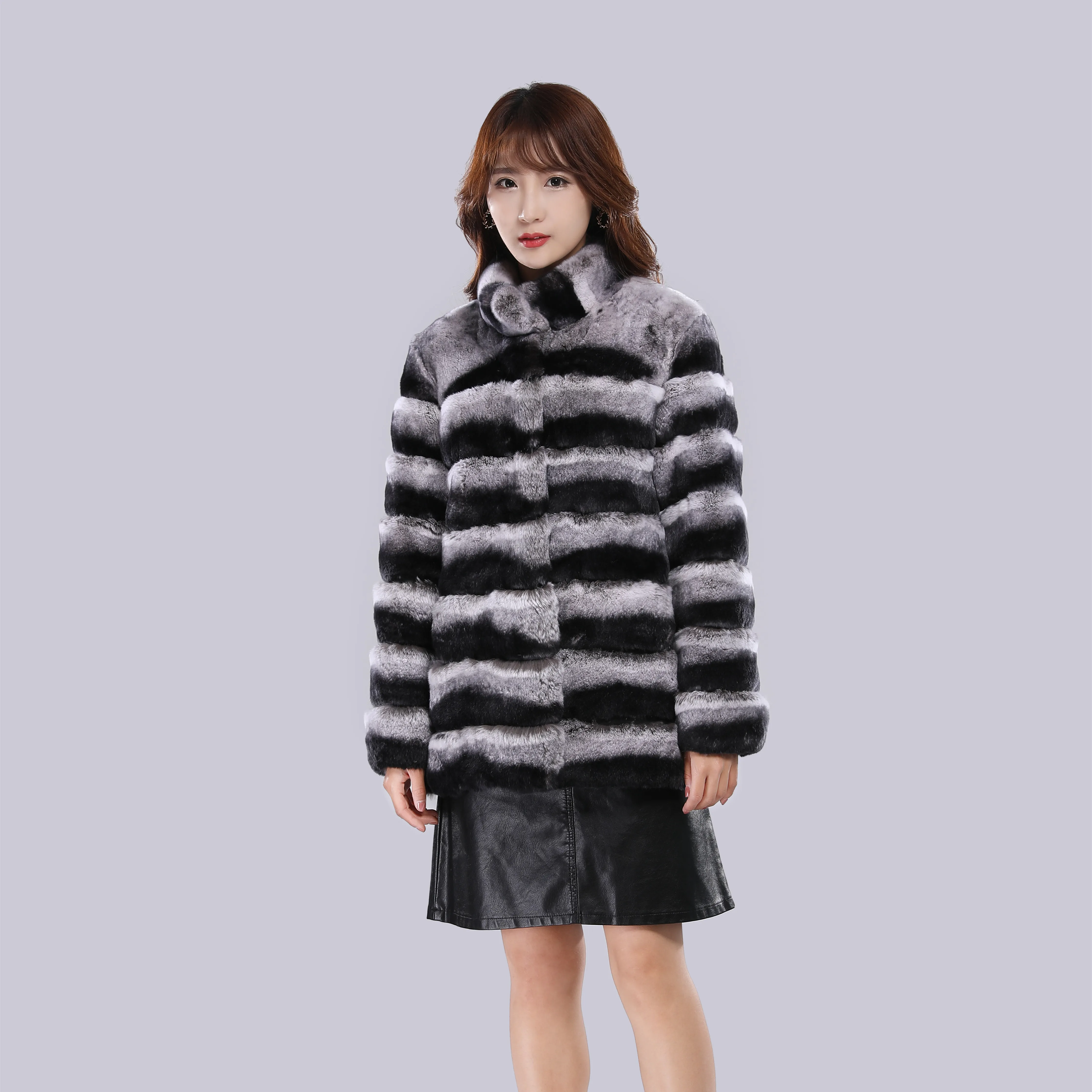 
2019 Wholesale cheap price rex rabbit imitated chinchilla fur coat for sale 