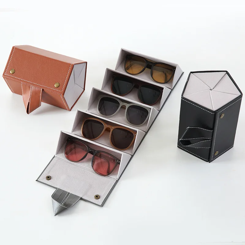 Leather 2 3 4 5 6 Pair Travel Portable Eyeglasses Sunglasses Glasses Folding Organiser Storage Case