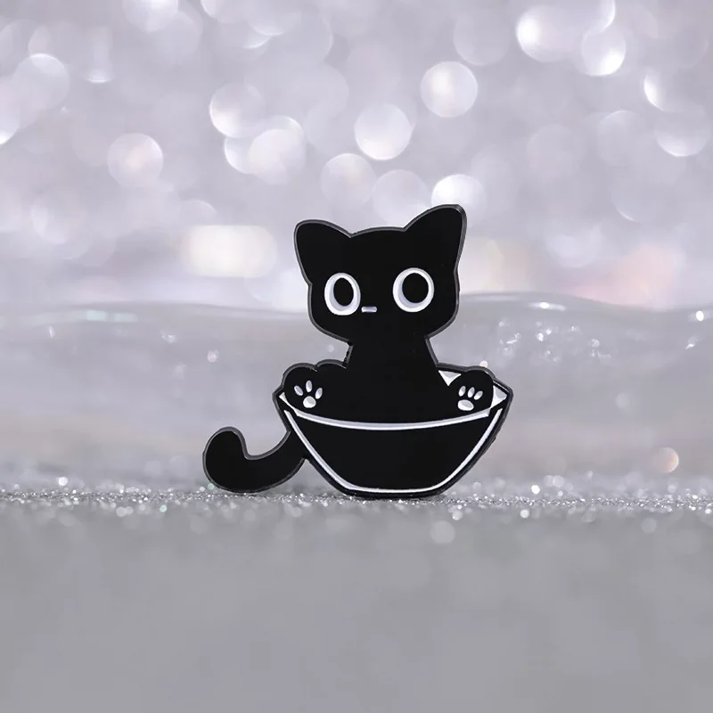 Cute Cat Enamel Pins Custom Black Kitten Terrarium Brooches Lapel Badges Cartoon Animal Jewelry Gift for Kids Friends