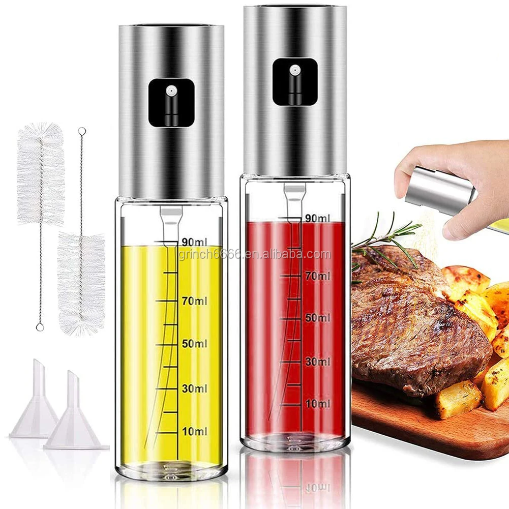 Olive Oil sprayer Mister Cooking Stainless Steel Glass Spray Oil Bottle Dispenser Kitchen Air Fryer BBQ Salad Baking Grilling