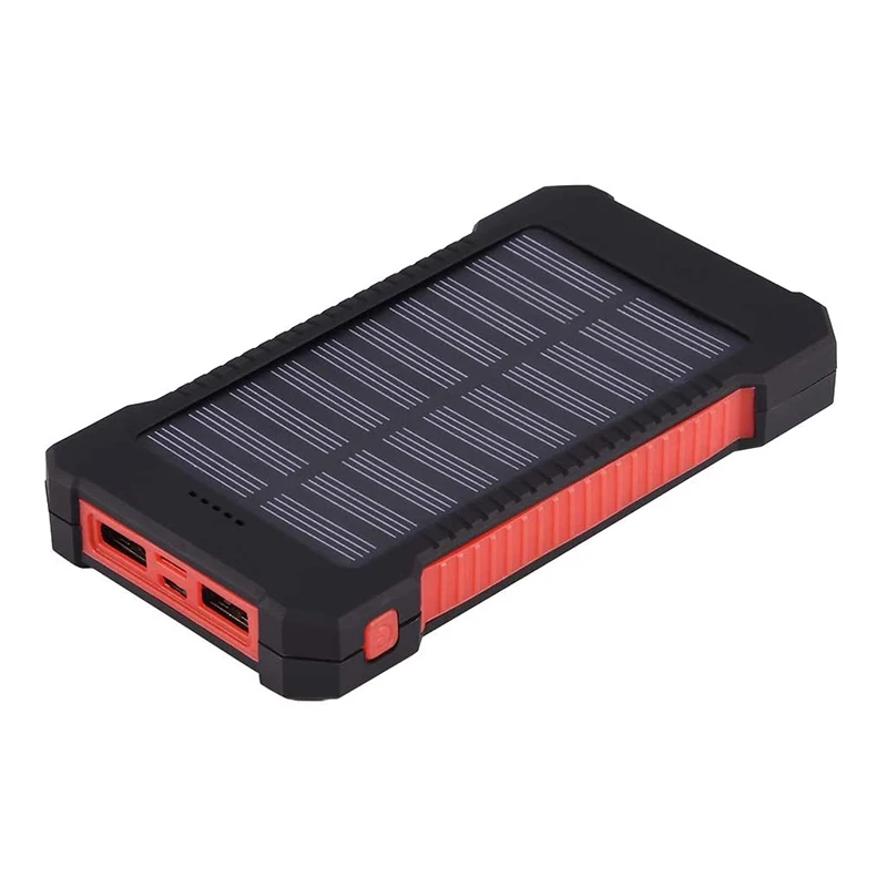 Portable 10000mAh Solar Power Bank 2USB Waterproof Portable Solar Phone Charger with Dual LED Bright Flashlight Power Bank