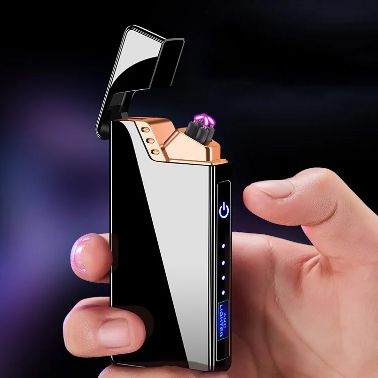 Touch Switch Electronic Lighter LED Windproof Rechargeable USB Double Arc Lighter
