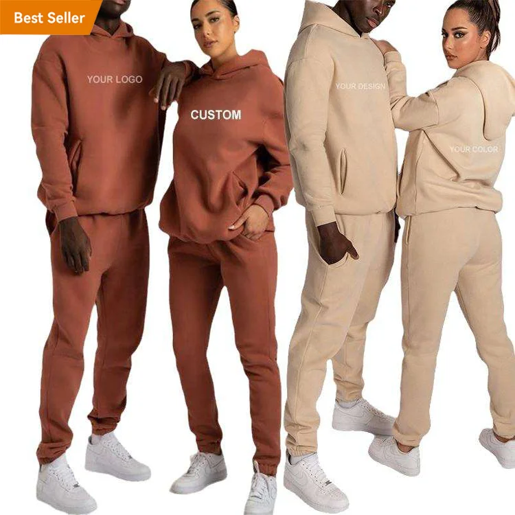 High Quality 100% Cotton Custom Printing Jogging Track Sweat Suit Unisex Men Jogger Sweatsuit Tracksuit Sweatpants Hoodie Set