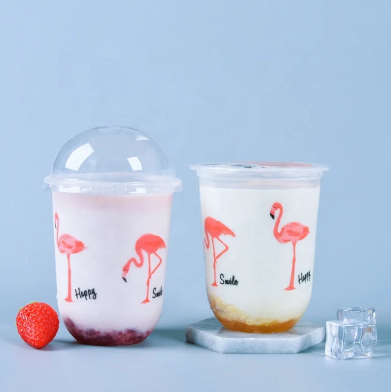 Индивидуальные Прозрачные полиэтиленовые/пла/ПП 12 унций с овальной крышкой, Одноразовые U-образные пластиковые чашки для сока