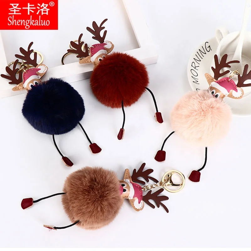 Лидер продаж 2021, Модный женский брелок с меховым помпоном, украшение для сумки в виде лося, рождественский подарок