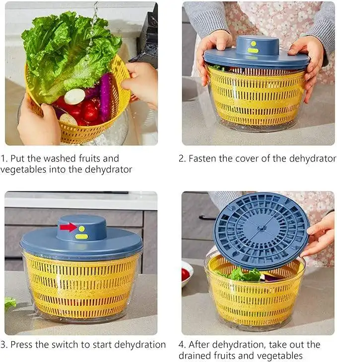 High Quality Vegetables Washer Dryer 4L Large Capacity Fruit Vegetable Strainer Spinner,USB Electric Salad Lettuce Spinner