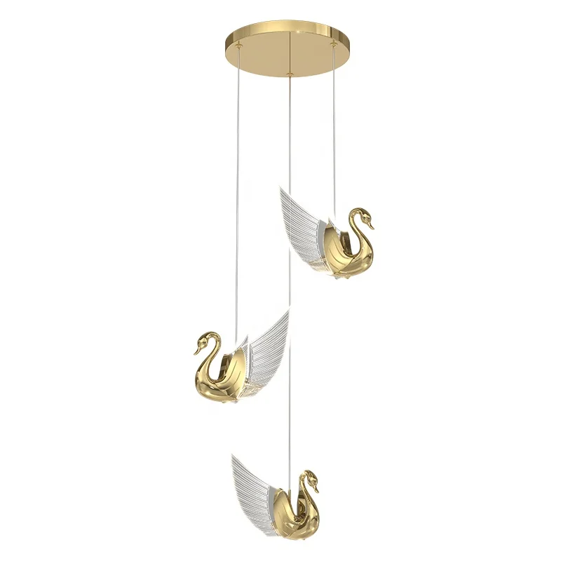 PK Aluminum Acrylic Swan Gold LED Lighting Wedding Modern Ceiling Luxury Dinning Room Chandelier