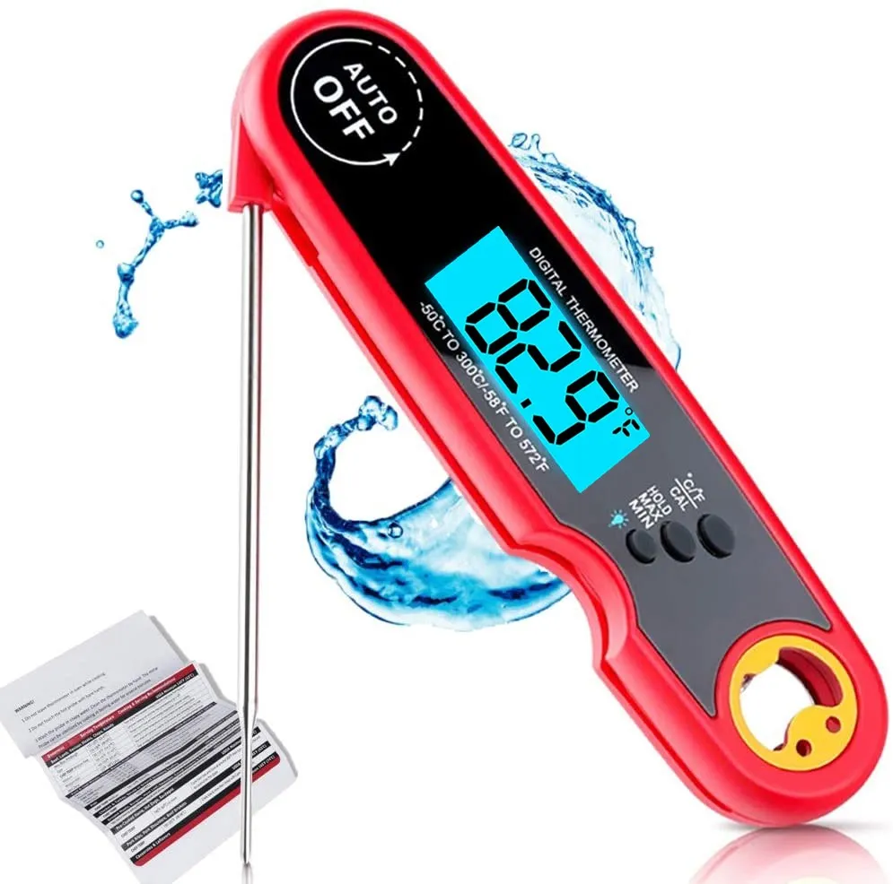 Instant Read Meat Thermometer for Grill and Cooking, with Bottle Opener, Backlight & Calibration